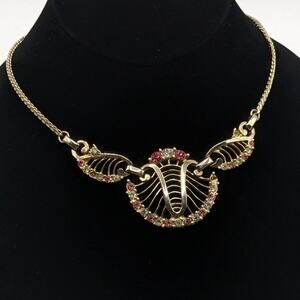 Vintage LUSTERN Louis Stern Art Deco Gold Tone Filigree Choker Necklace 15in